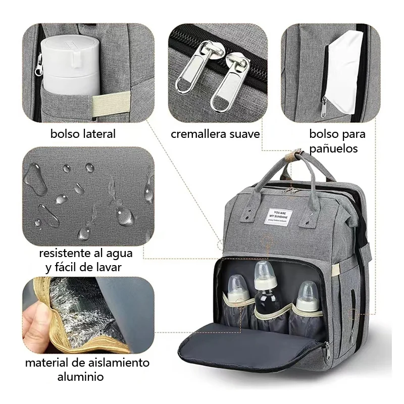 Mochila Parental 3 en 1 · Pañalera con Cuna y Mudador Portátil - Imagen 5